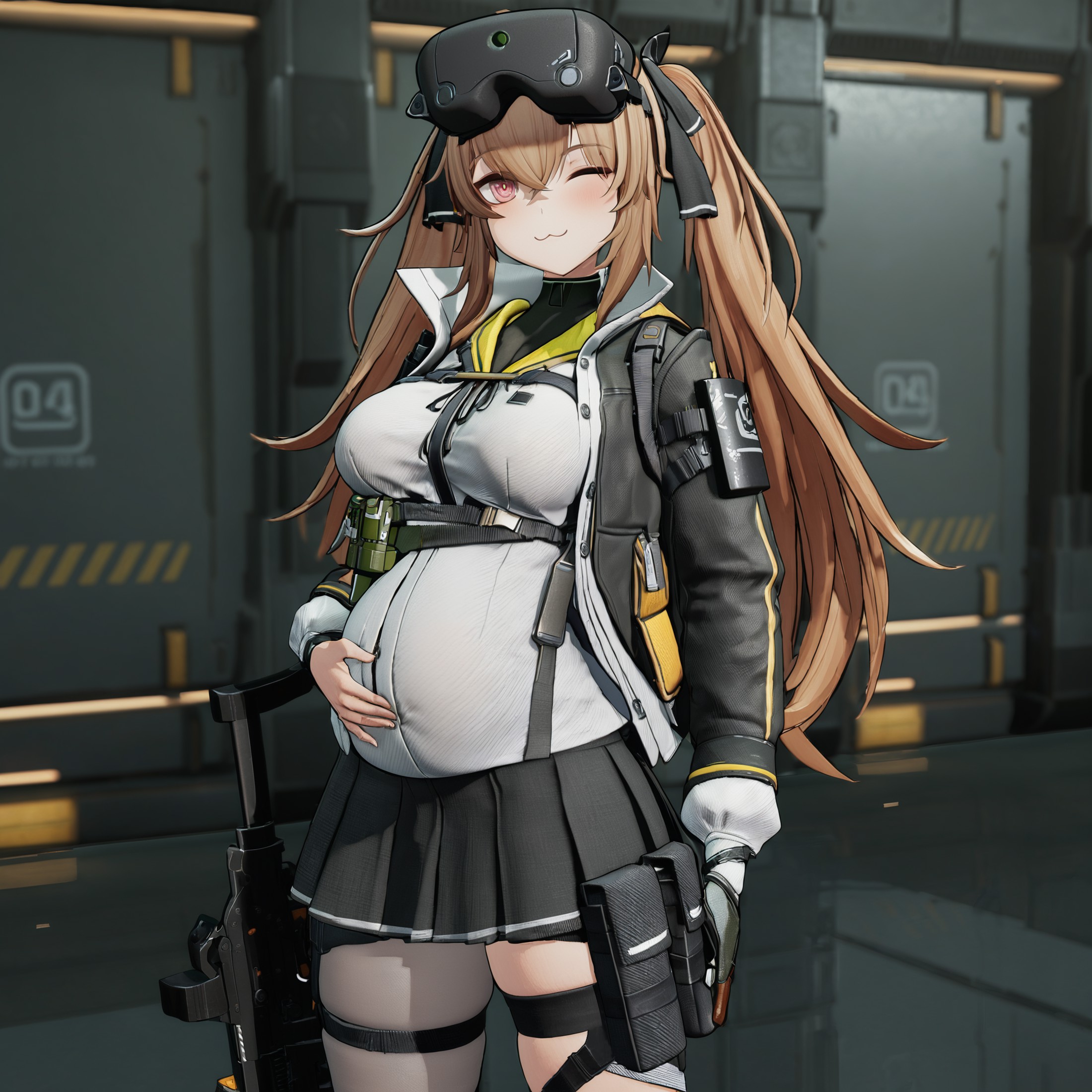 43739-2940989635-masterpiece, best quality, ump9 _(girls' frontline_), twintails, _3, pregnant, cleavage, looking at viewer, scar across eye, 3d.png